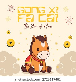 Feed Gong Xi Fa Cai 2026 Chino Año Nuevo Lindo Caballo Ilustración, Año del Caballo Diseño de Dibujos Animados