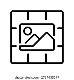 Zufuhrraster-Liniensymbol, Umrisssymbol für Profillayout, Postanordnung, Galerieansicht, Inhaltsorganisation und soziale Vorschau. Vektorsymbol.