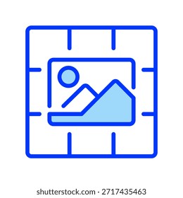 Icono de línea de cuadrícula de fuentes, símbolo de contorno para diseño de Perfil, disposición de publicaciones, vista de Galería, Organización de contenido y Hacer visto previo social. Icono de signo de Vector.