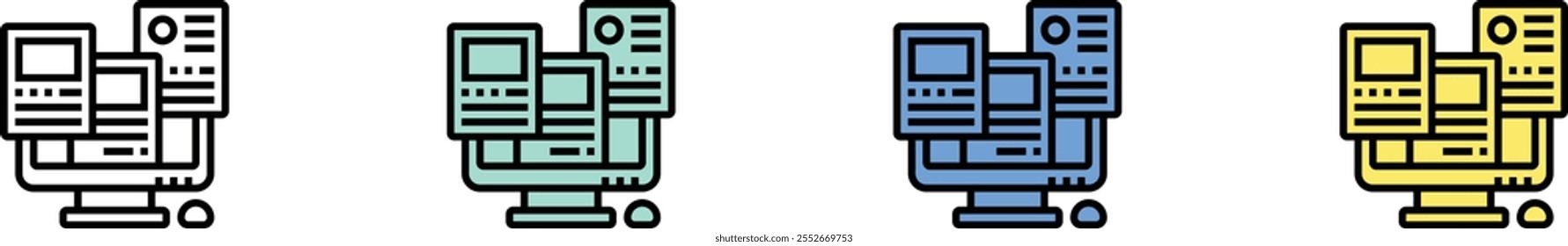 feed icon. Outline, Green, Blue and Yellow Style Design Isolated On White Background