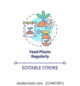 Feed plants regularly concept icon. Improve and boost growing. Gardening tip abstract idea thin line illustration. Isolated outline drawing. Editable stroke. Arial, Myriad Pro-Bold fonts used