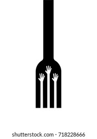 Feed the Poor. Fork with hands. Hunger Prevention Concept. Anti-Hunger logo. EPS 10