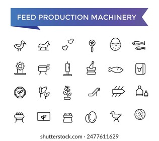 Feed Production Machinery Icon set with editable stroke collection for web and ui. Line icons pack. Vector illustration.