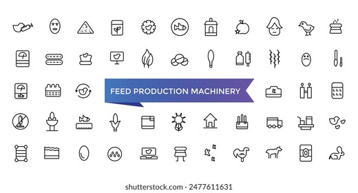 Feed Production Machinery Icon set with editable stroke collection for web and ui. Line icons pack. Vector illustration.