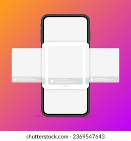 Feed scrolling on your phone. Flat, white, phone screen mockup, feed layout, feed scrolling. Vector illustration