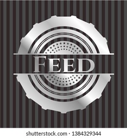 Feed silvery badge or emblem. Vector Illustration. Mosaic.