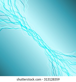 Feed wavy rays vector background blue glow