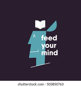 Feed Your Mind Concept. Happy Man Thinking Of Reading. Vector Illustration. Eps 10