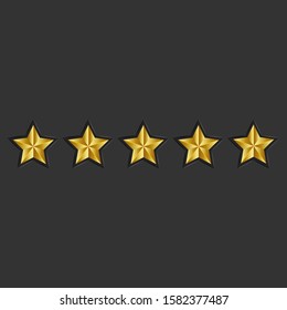 Feedback 5 golden stars reputation black background, product review rating 3d style