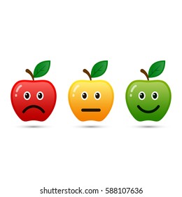 Feedback apple emoticon flat design icon set, positive, neutral and negative, vector.