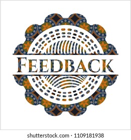 Feedback arabic badge background. Arabesque decoration.