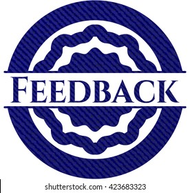 Feedback badge with denim background
