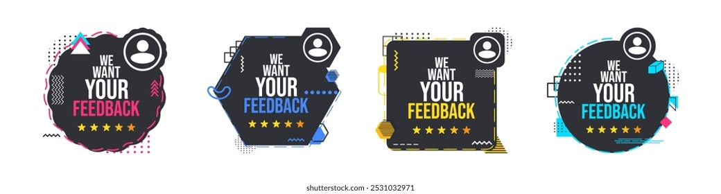 Feedback banner. Flat style design. Containing feedback, opinion. Vector banner set related to survey.