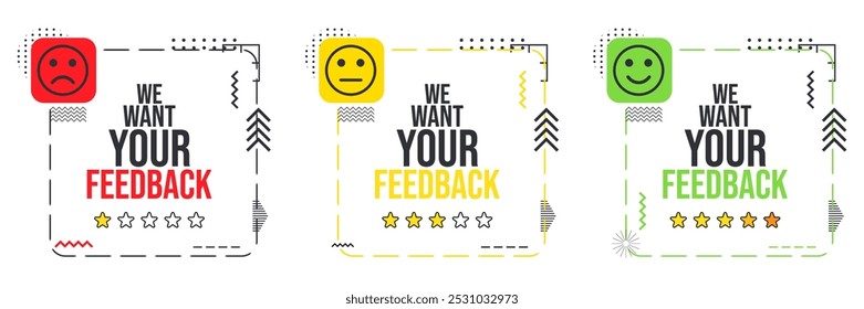 Feedback banner. Flat style design. Containing feedback, opinion. Vector banner set related to survey.