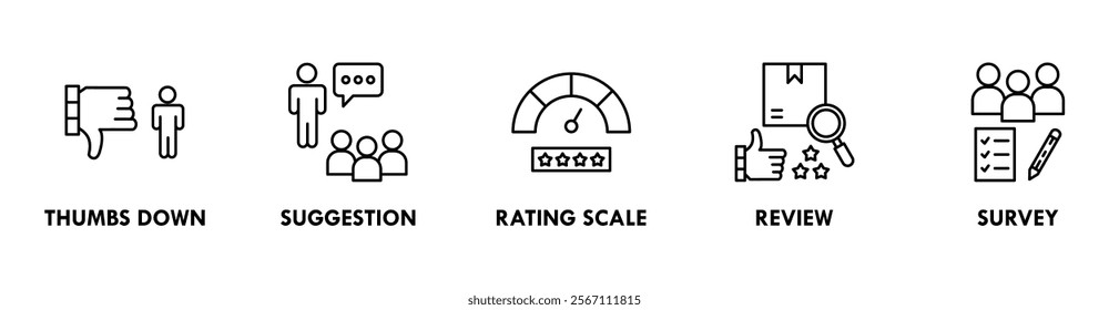 Feedback  banner web icon illustration concept with icon of thumbs down, suggestion, rating scale, review, and survey