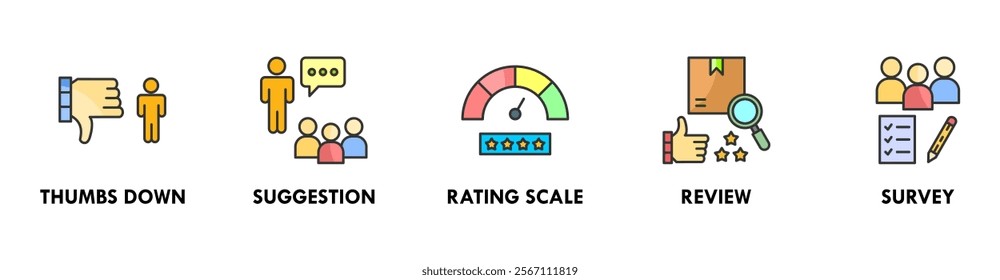 Feedback  banner web icon illustration concept with icon of thumbs down, suggestion, rating scale, review, and survey