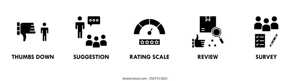 Feedback  banner web icon illustration concept with icon of thumbs down, suggestion, rating scale, review, and survey