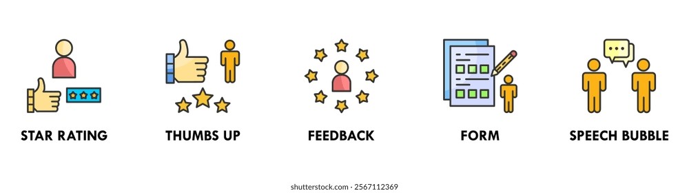 Feedback  banner web icon illustration concept with icon of star rating, thumbs up ,feedback, form, speech bubble