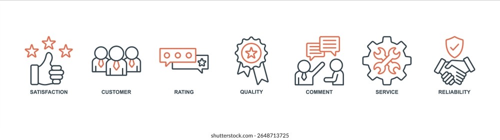 Feedback banner web icon set vector illustration concept with icon of satisfaction, customer, rating, quality, comment, service, reliability