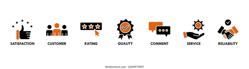 Feedback banner web icon vector illustration concept with icon of satisfaction, customer, rating, quality, comment, service and reliability