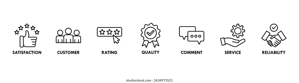 Feedback banner web icon vector illustration concept with icon of satisfaction, customer, rating, quality, comment, service and reliability