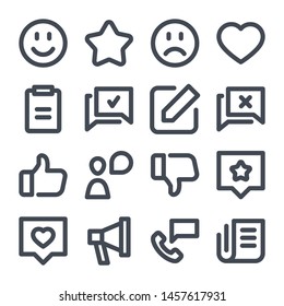 Feedback Bold Line Icon Set. Review Outline Icons.