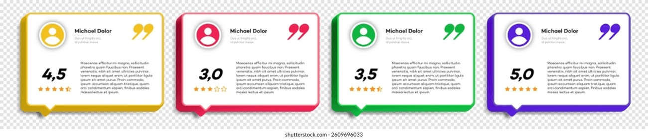 Feedback box vector set 3d colorful style