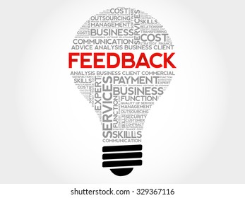 Feedback bulb word cloud, business concept