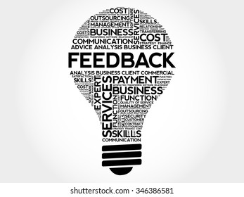 Feedback bulb word cloud, business concept