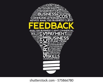 Feedback bulb word cloud, business concept background