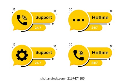 Feedback buttons set icon. Handset, call, correspondence, setting, gears, support, hotline, service center. Contact us concept. Vector line icon for Business and Advertising