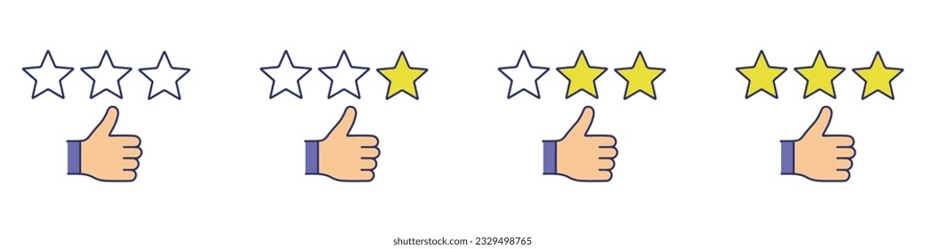 Feedback from the client. Five stars customer product rating review with thumbs up icon.