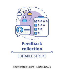 Feedback collection concept icon. Customer service experience idea thin line illustration. Client satisfaction survey, review. Quality evaluation. Vector isolated outline drawing. Editable stroke