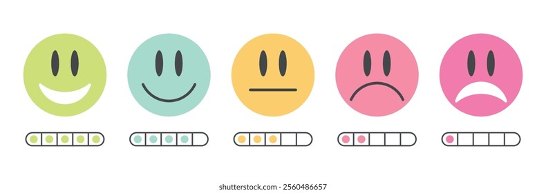Feedback colored emotion faces rating scale icons editable stroke hand drawn vector objects