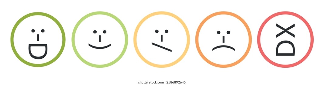 Feedback colored rating scale icons editable stroke hand drawn vector objects emotion faces use for surveys reviews experience forms website app educational material 