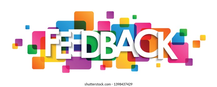 FEEDBACK colorful typography banner with overlapping squares