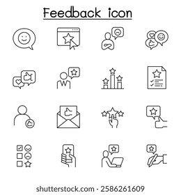 Feedback, comment, loyalty, favourite, review, response icon set in thin line style