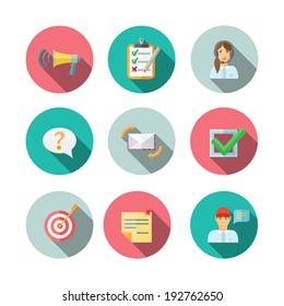 Feedback computer web mobile technology pictograms circle  icons set flat vector illustration