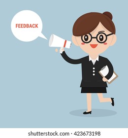 Feedback concept, businesswoman talk feedback