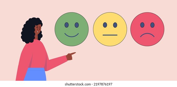Feedback concept. Characters giving positive, neutral or negative feedback. Vector illustration in a flat style