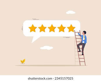 Feedback concept. Customer satisfaction, 5 stars rating, comment or giving product review, best reputation or ranking, assessment, excellent award, customer or client giving five star feedback review.