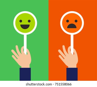 Design de conceito de feedback, plano de fundo de escala emoticons e banner