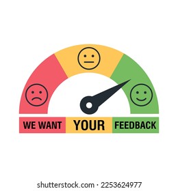 Feedback concept design, emotions scale background and banner. We want your feedback. Vector illustration