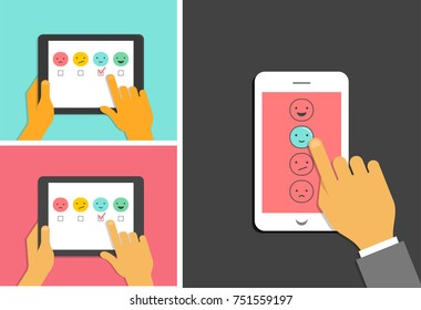 Design de conceito de feedback, fundo de escala de emoções e banner