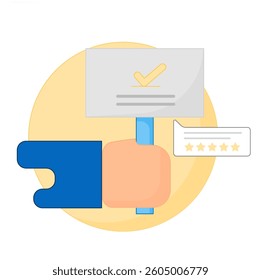 Feedback concept in flat style. Illustration of a hand holding a feedback banner board. EPS 4