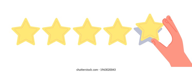 Feedback concept. Good review, supporting client service successful. Hand holding star, golden stars rating. Reputation or quality utter vector concept