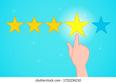 Feedback concept hand give four star rating cartoon flat vector illustration modern style