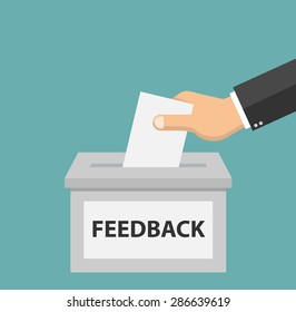 Feedback Concept - Hand Putting Paper In The Feedback Box - Flat Style