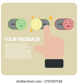 Feedback concept with a hand. Select quality with a finger review or rate the helpdesk assistance provided.