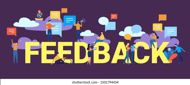 Feedback concept. Idea of a customer rating and review. Leave a comment and subscribe. Product evaluation. Isolated flat illustration on a dark background